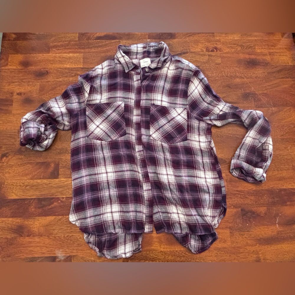 2/$12 Sale! Women’s Harper Flannel Button Down Purple/Maroon Plaid Shirt - Mediu